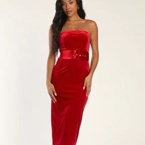 Lulu's Red Strapless Midi Dress